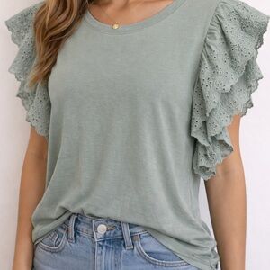 NWT Zara Light Green Ruffle Sleeve Top